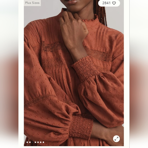 Anthroropologie BOHO Pilcro LongSleeve Mock-Neck Swing Orange Mini Midi Dress 2X - Picture 4 of 13